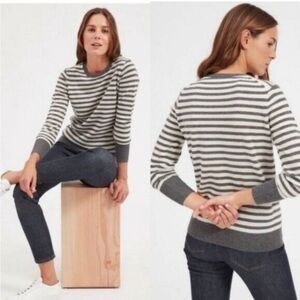 Everlane Cashmere Crop Mockneck Sweater Striped Grey Small